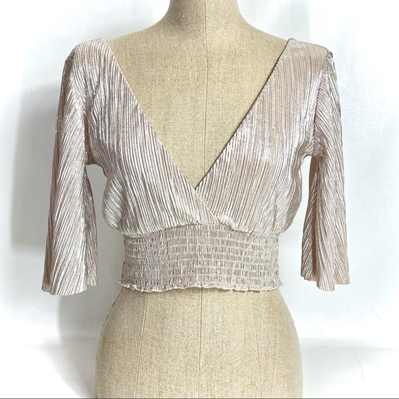 Forever 21 Metallic Crop Top Deep V-Neck Plunge Mock Wrap - Picture 2 of 9